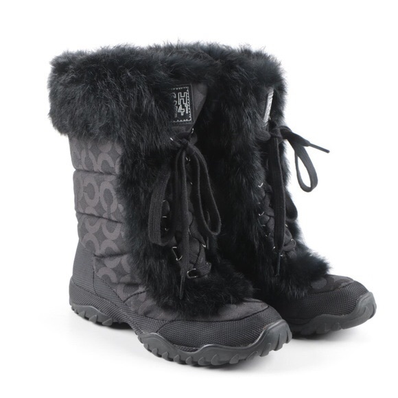COACH JENNIE RABBIT FUR WINTER SHORT BOOTS BLACK